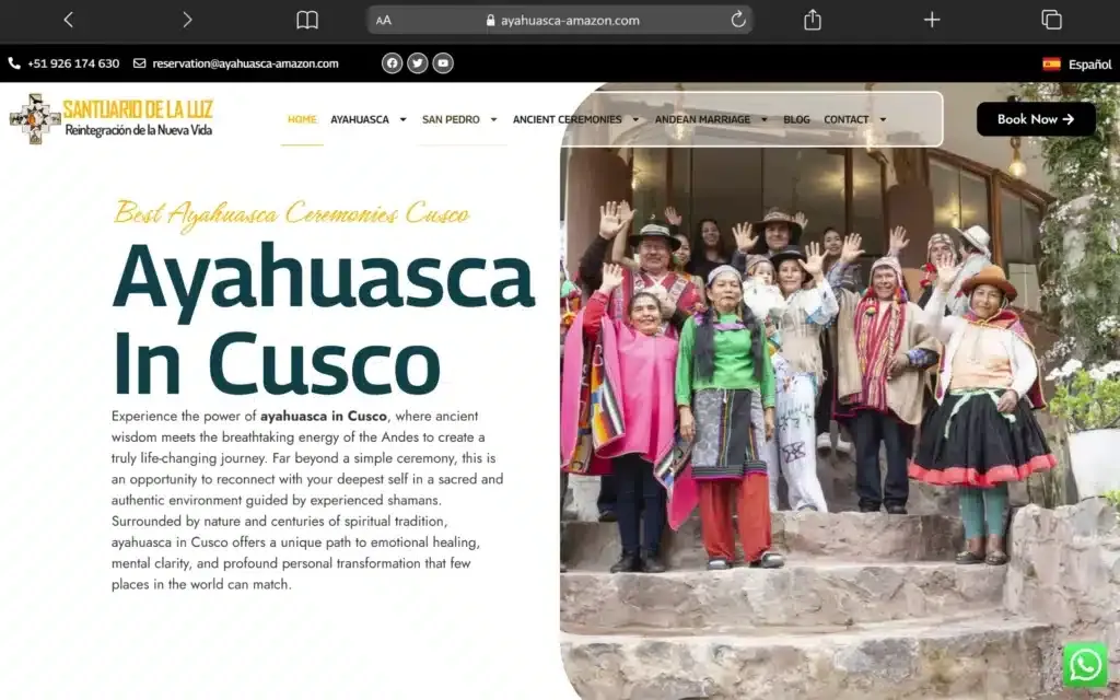 Página web de Ayahuasca Amazon, diseñada por WebDesignCusco