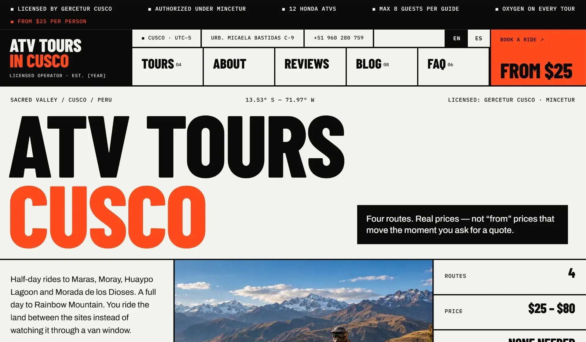 Página web de ATV Tours Cusco, diseñada por WebDesignCusco