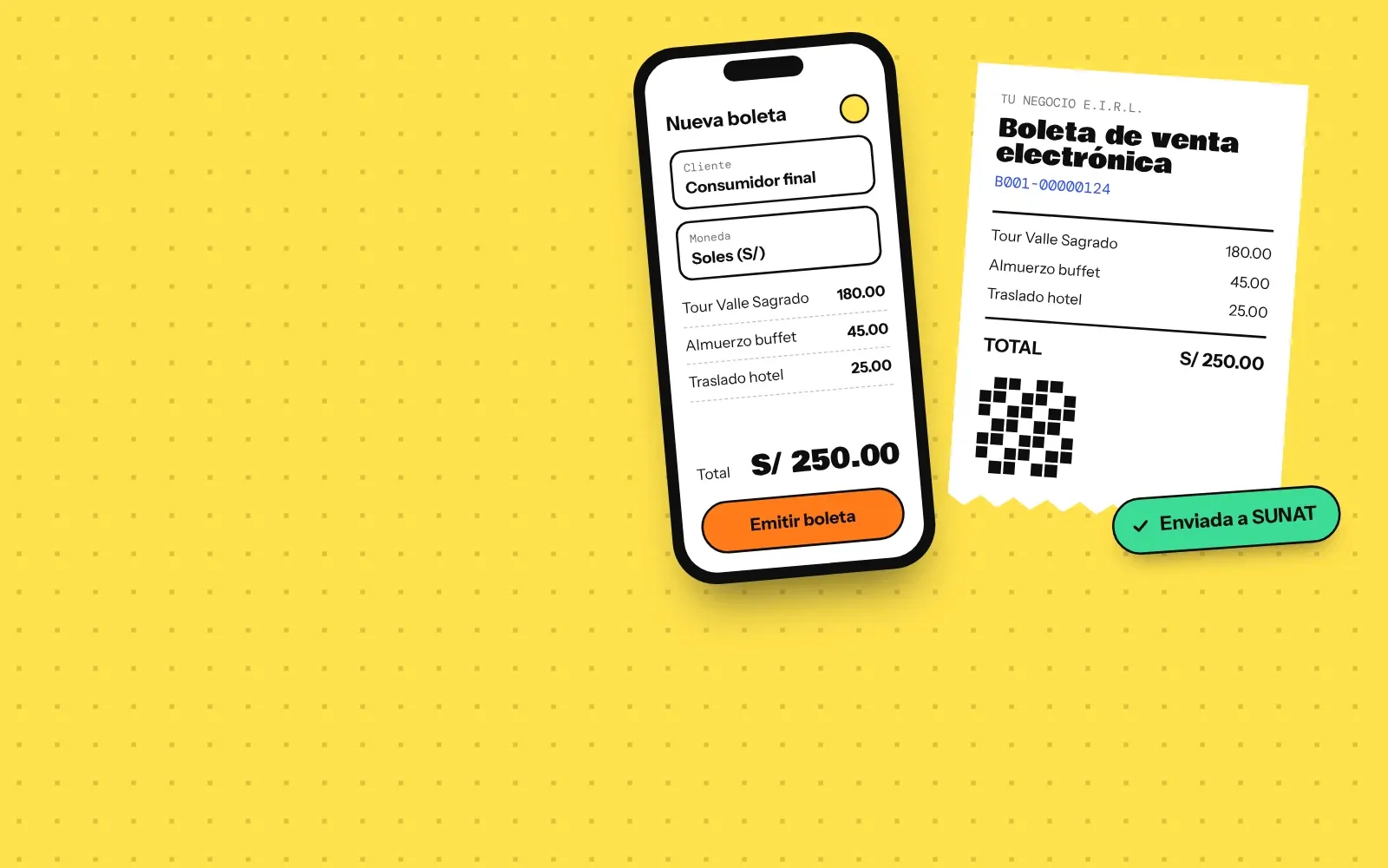 Facturación electrónica en Cusco: boleta electrónica emitida desde el celular y enviada a SUNAT (ilustración)