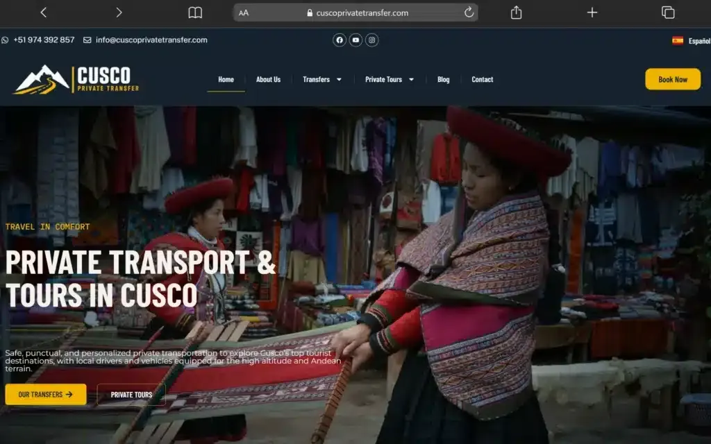 Página web de Cusco Private Transfer, diseñada por WebDesignCusco
